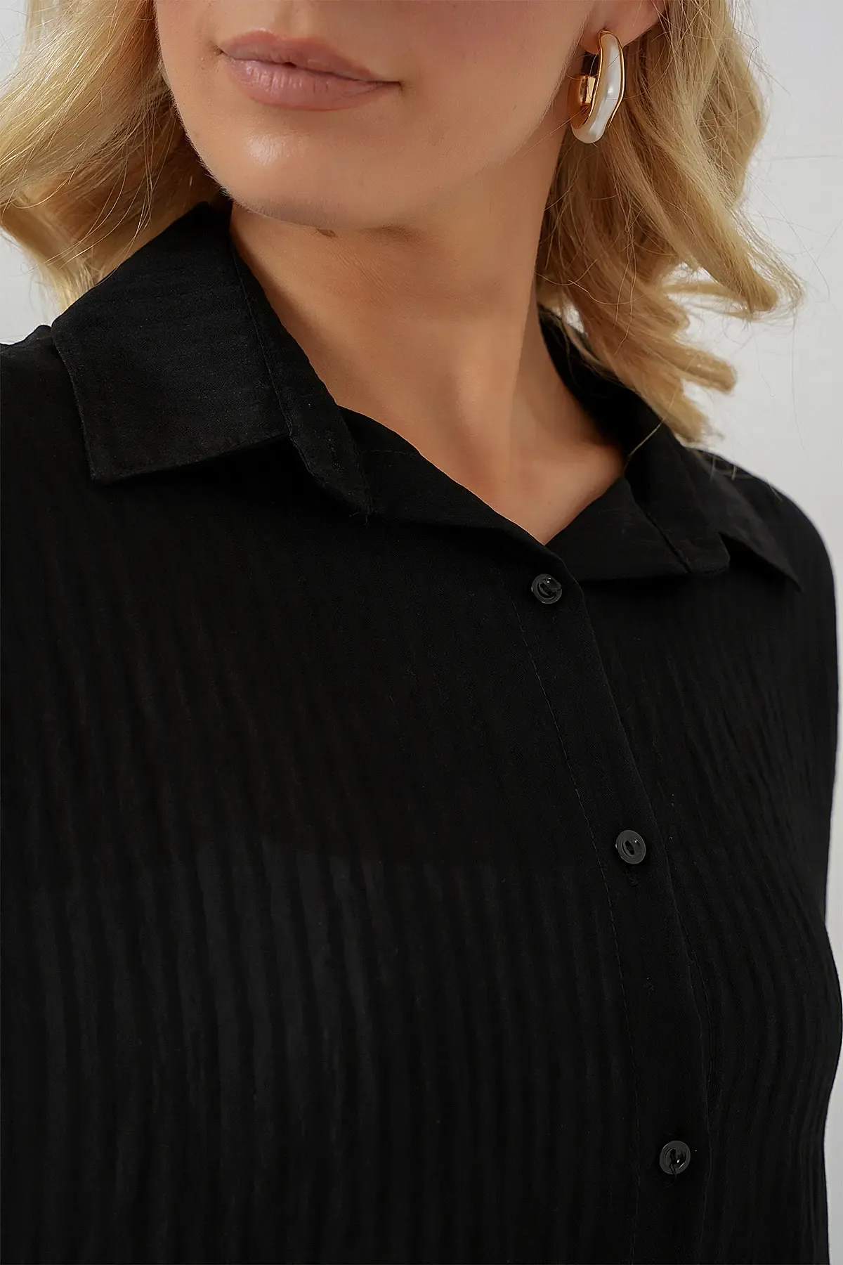 Kadın Uzun Oversize Gömlek 20320 - Siyah