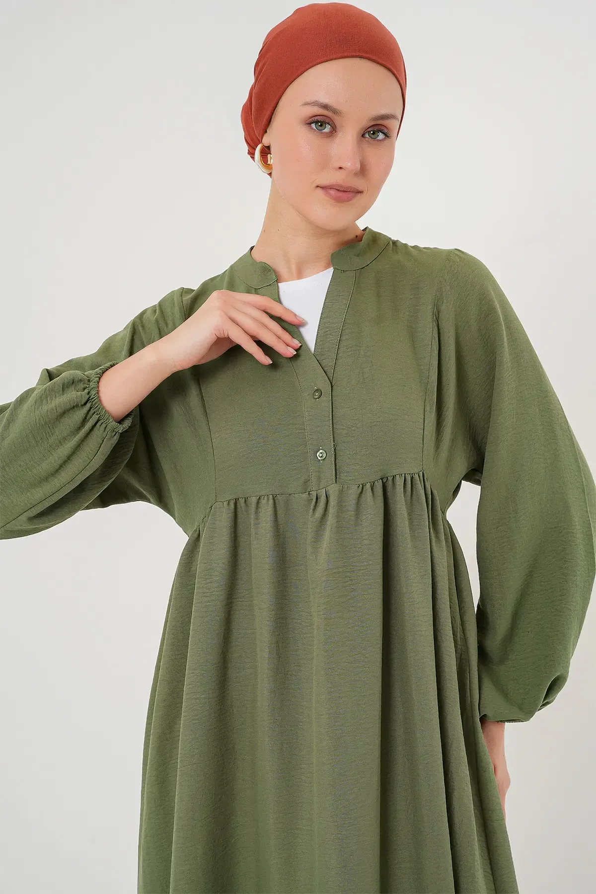 Kadın Uzun Tesettür Elbise 2525 - Haki