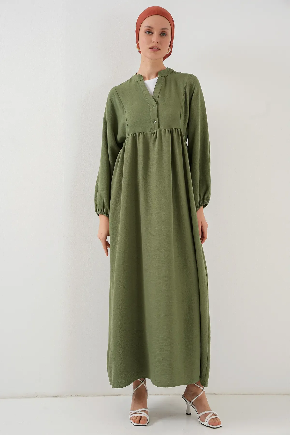 Kadın Uzun Tesettür Elbise 2525 - Haki