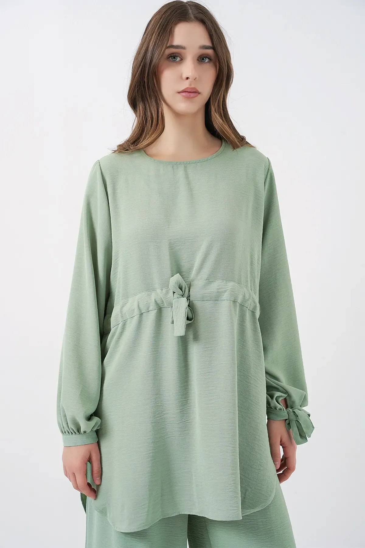 Kadın Uzun Tunik Pantolon İkili Takım 6719 - E.Yeşil