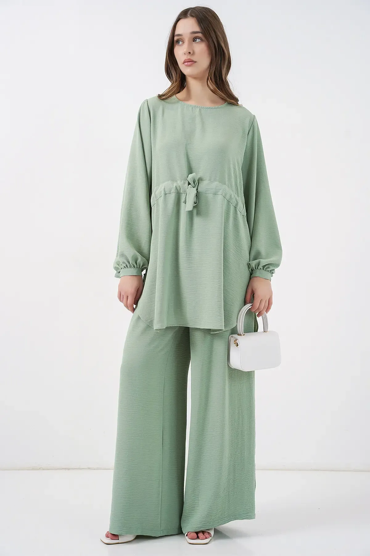 Kadın Uzun Tunik Pantolon İkili Takım 6719 - E.Yeşil