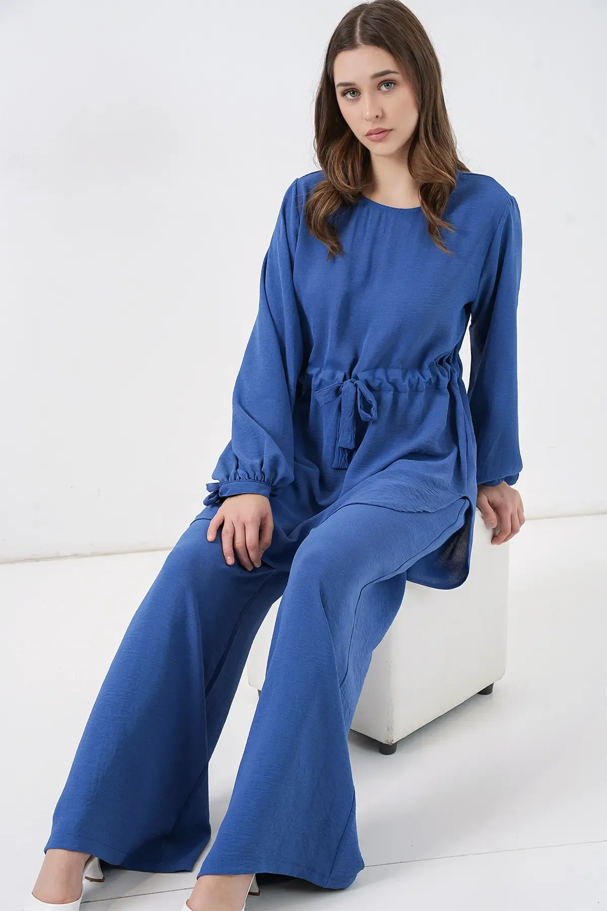 Kadın Uzun Tunik Pantolon İkili Takım 6719 - İndigo