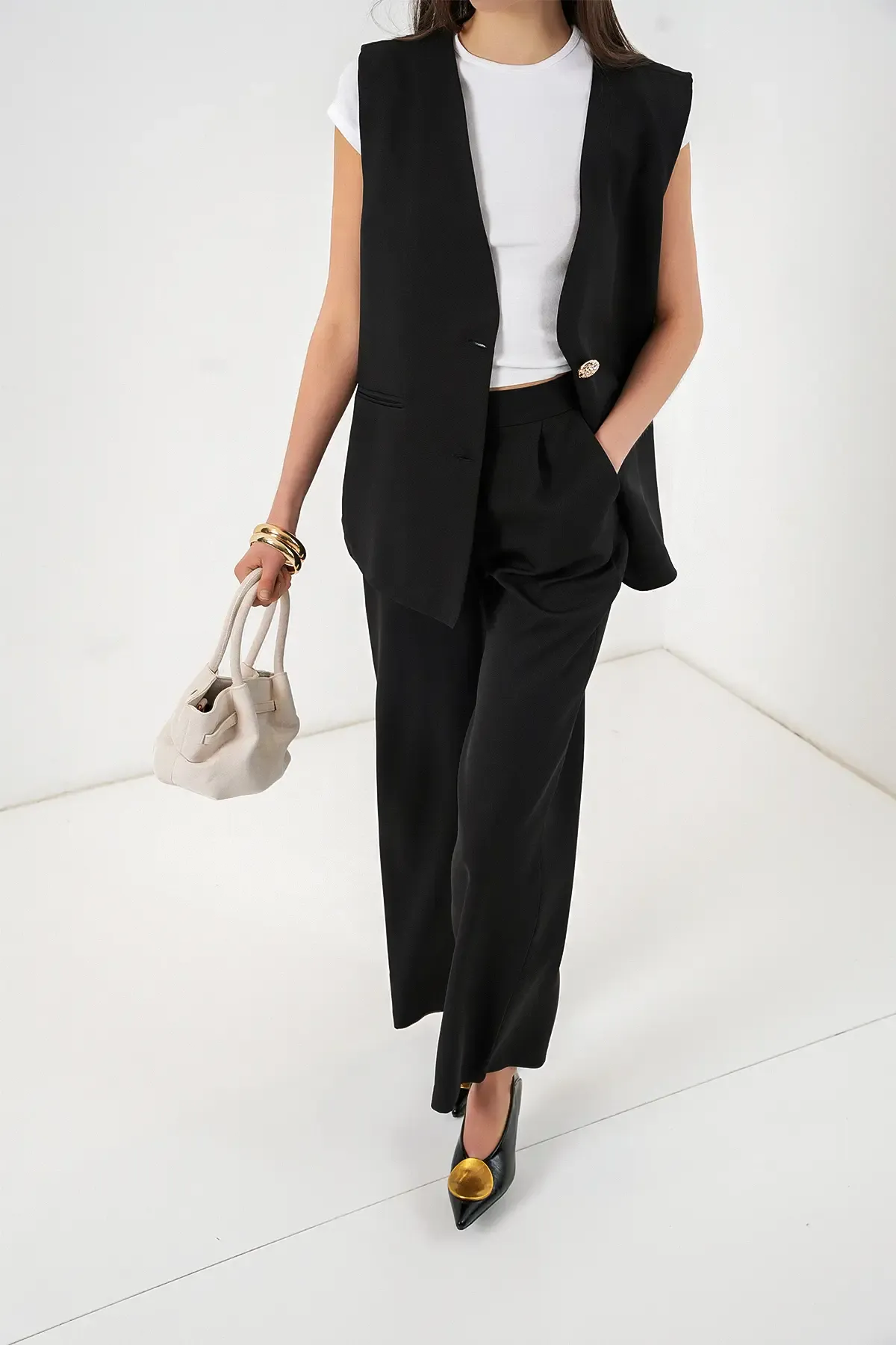 Kadın Yelek Pantolon İkili Takım 30086 - Siyah