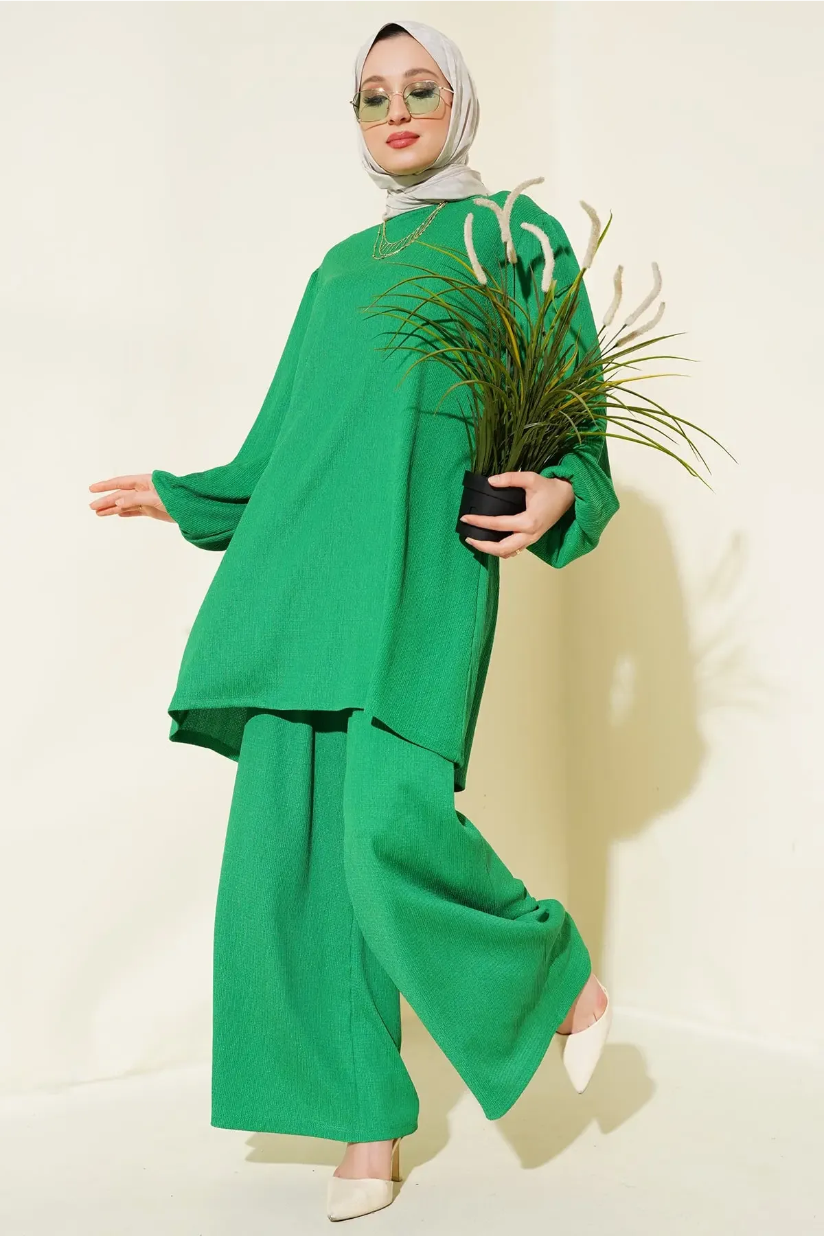 Kadın Yeşil Tunik Pantolon Alt Üst Takım 6663