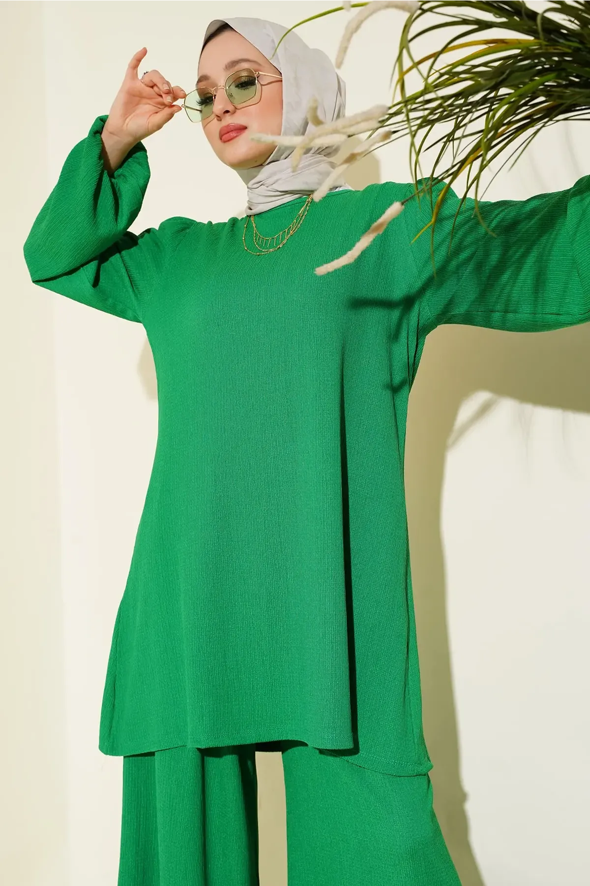 Kadın Yeşil Tunik Pantolon Alt Üst Takım 6663