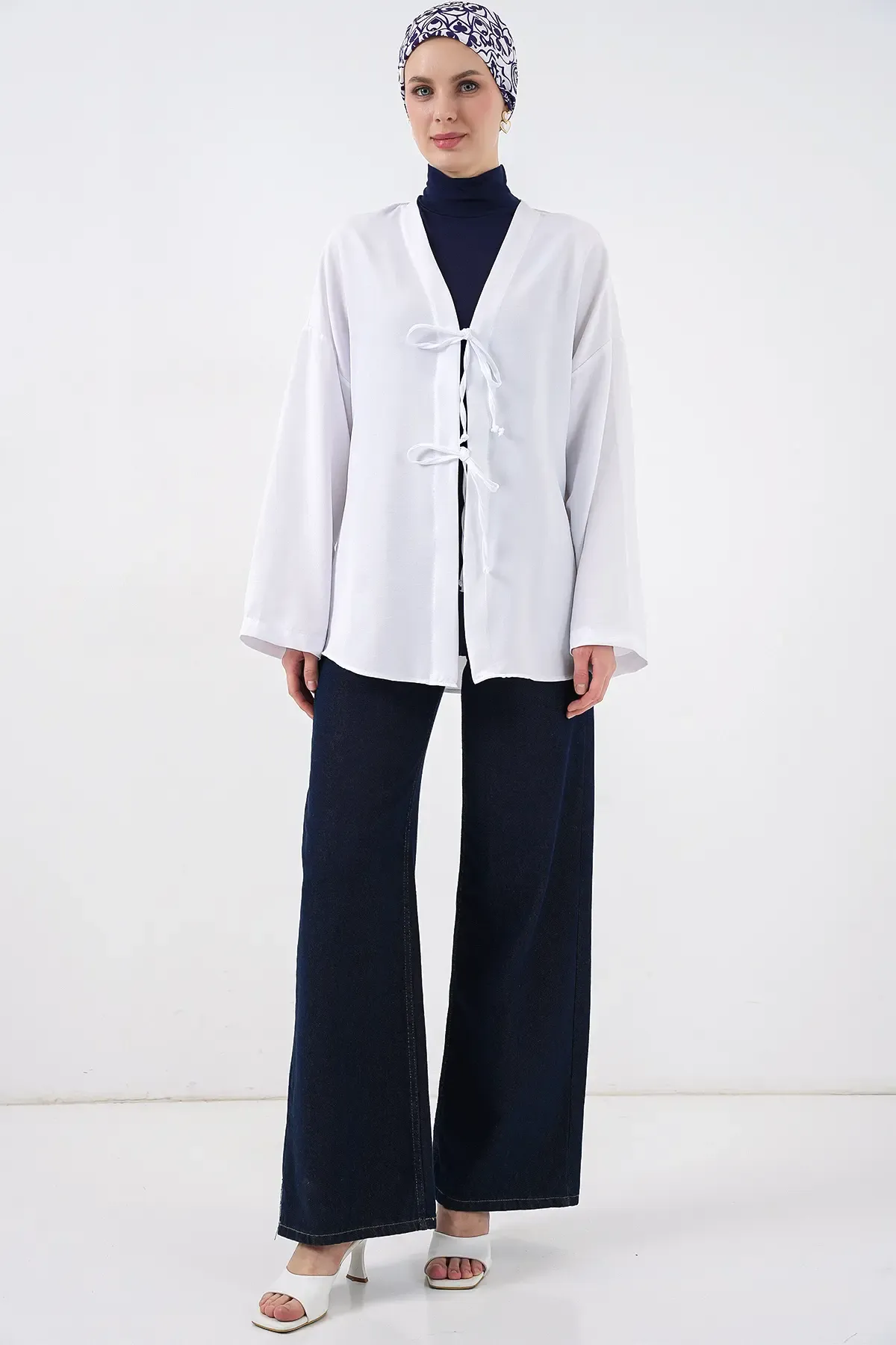 Keten Tesettür Kimono 5968 - Beyaz