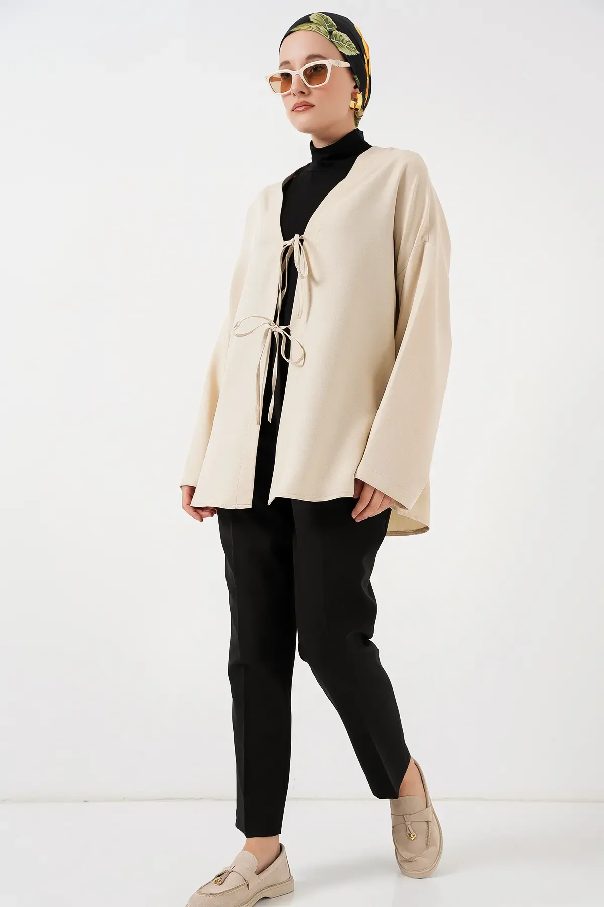 Keten Tesettür Kimono 5968 - Krem