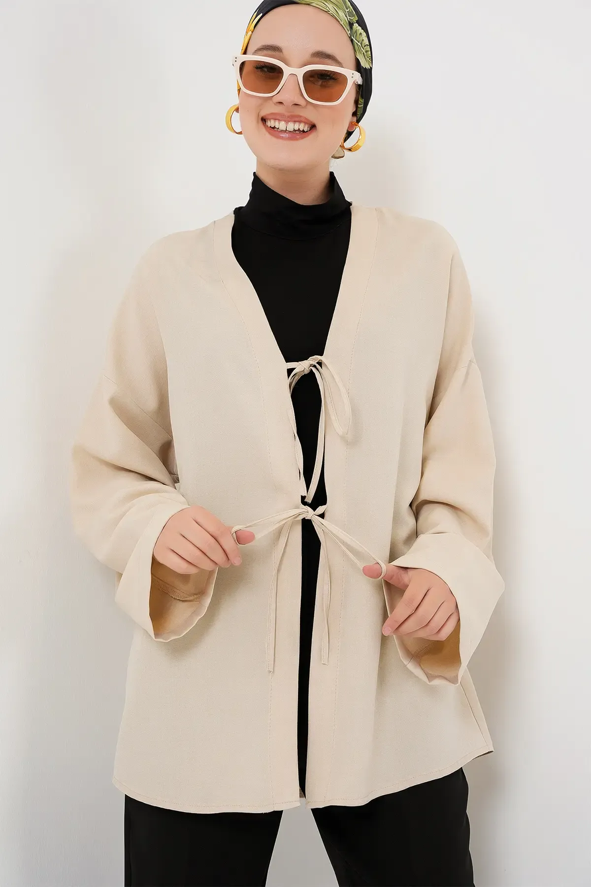 Keten Tesettür Kimono 5968 - Krem