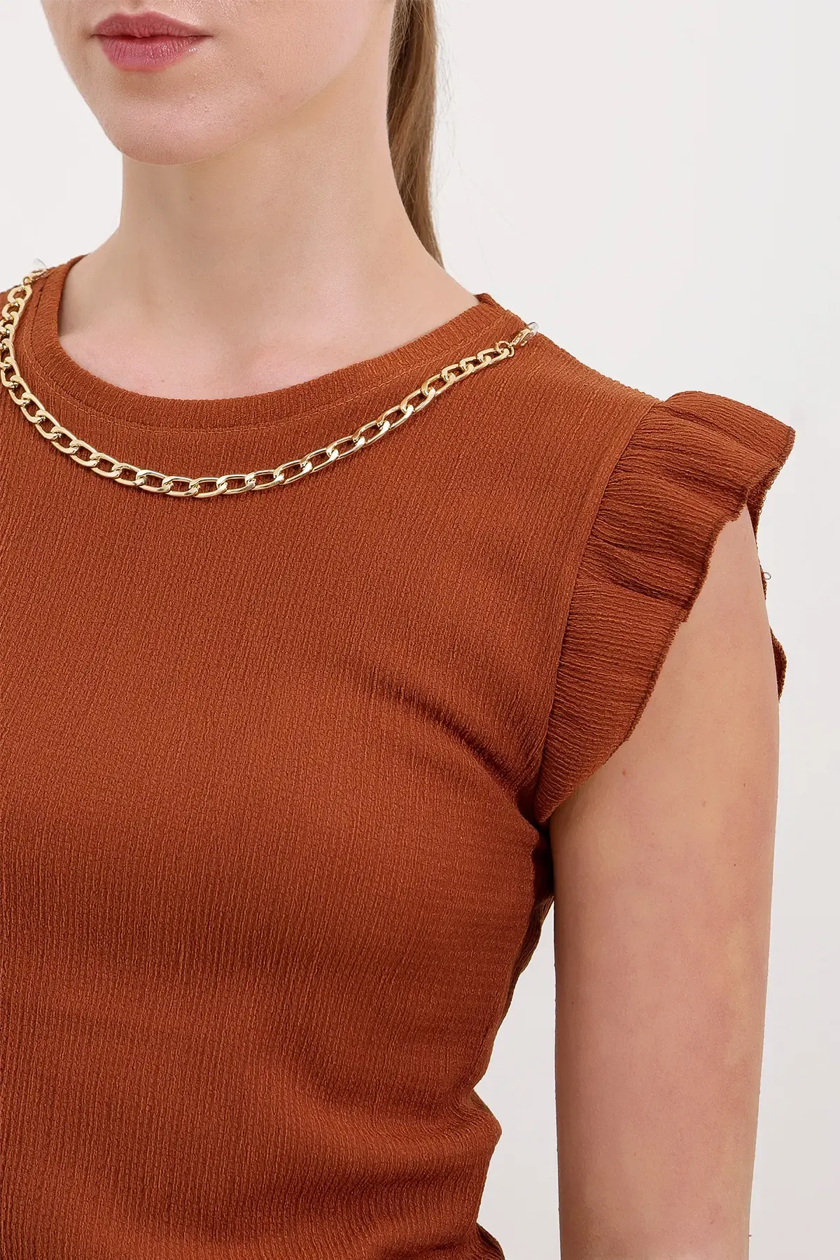 0430 Örme Bluz - Taba