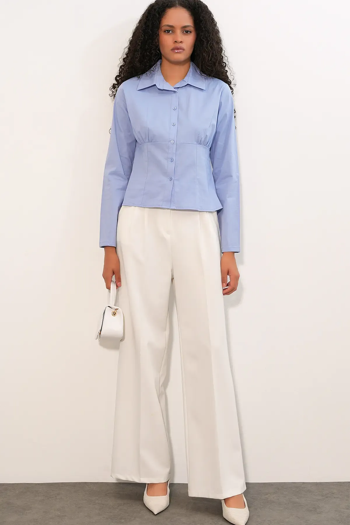 20231 Slim Fit Poplin Gömlek - Mavi