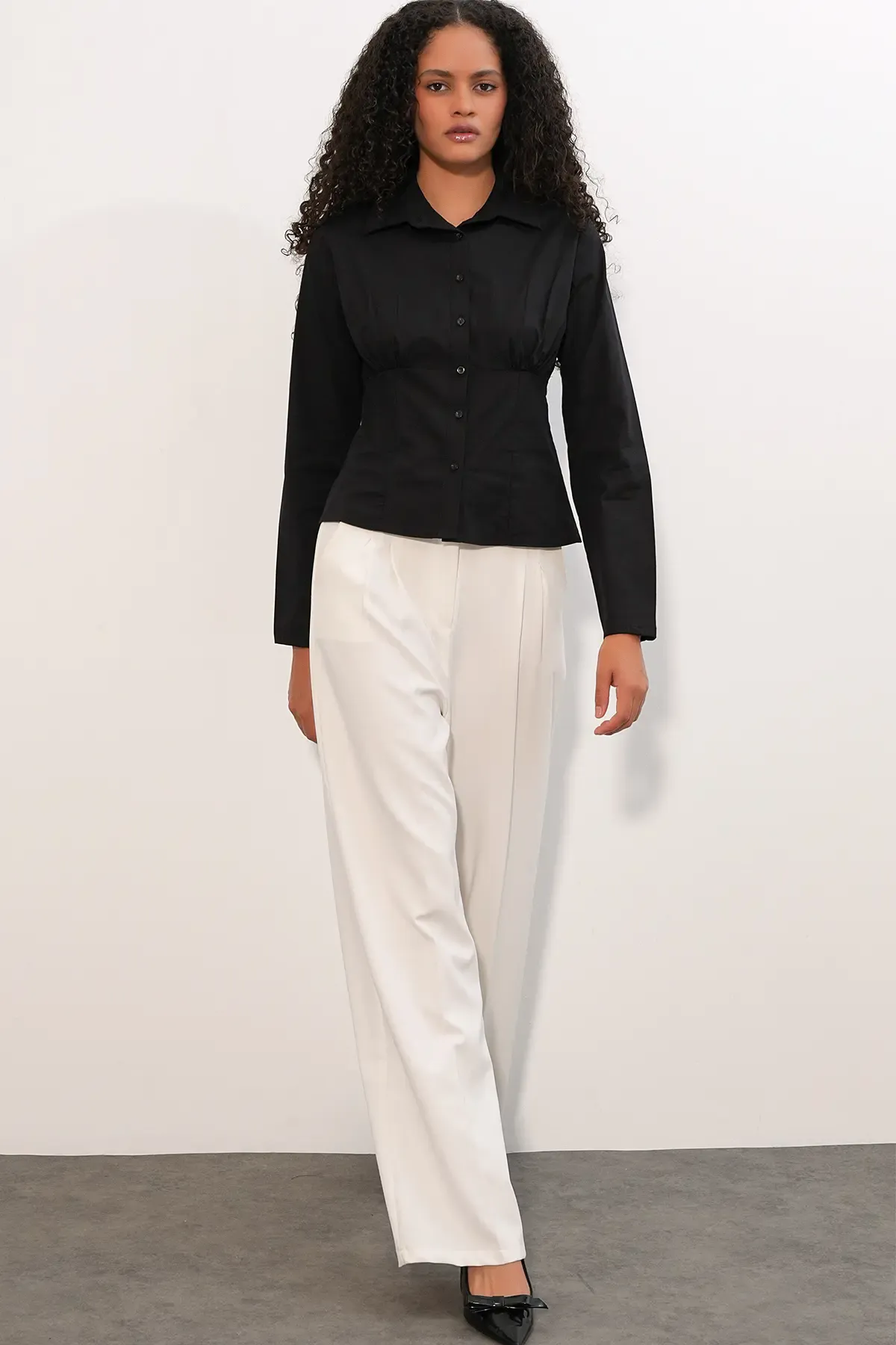 20231 Slim Fit Poplin Gömlek - Siyah