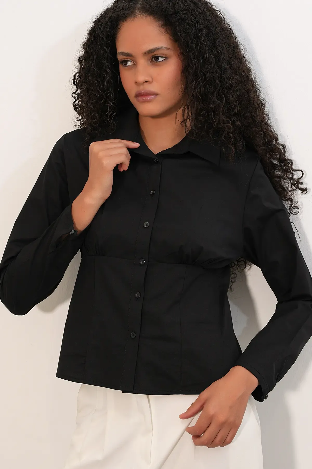 20231 Slim Fit Poplin Gömlek - Siyah