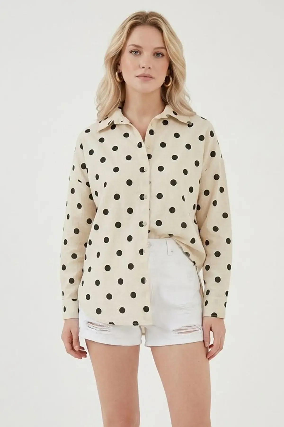 3900 Oversize Uzun Basic Gömlek - Vizon