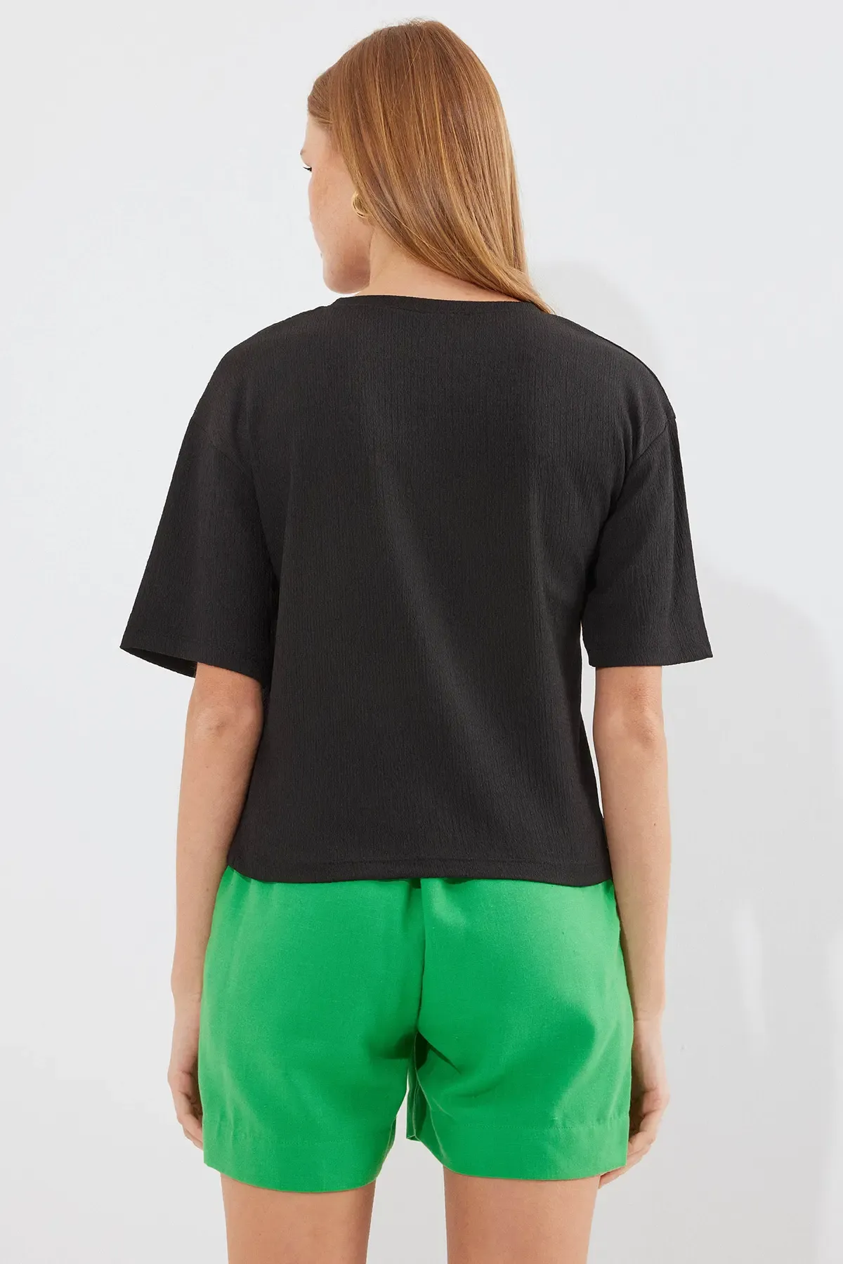 912 Baskılı Örme Basic Tişört - Siyah