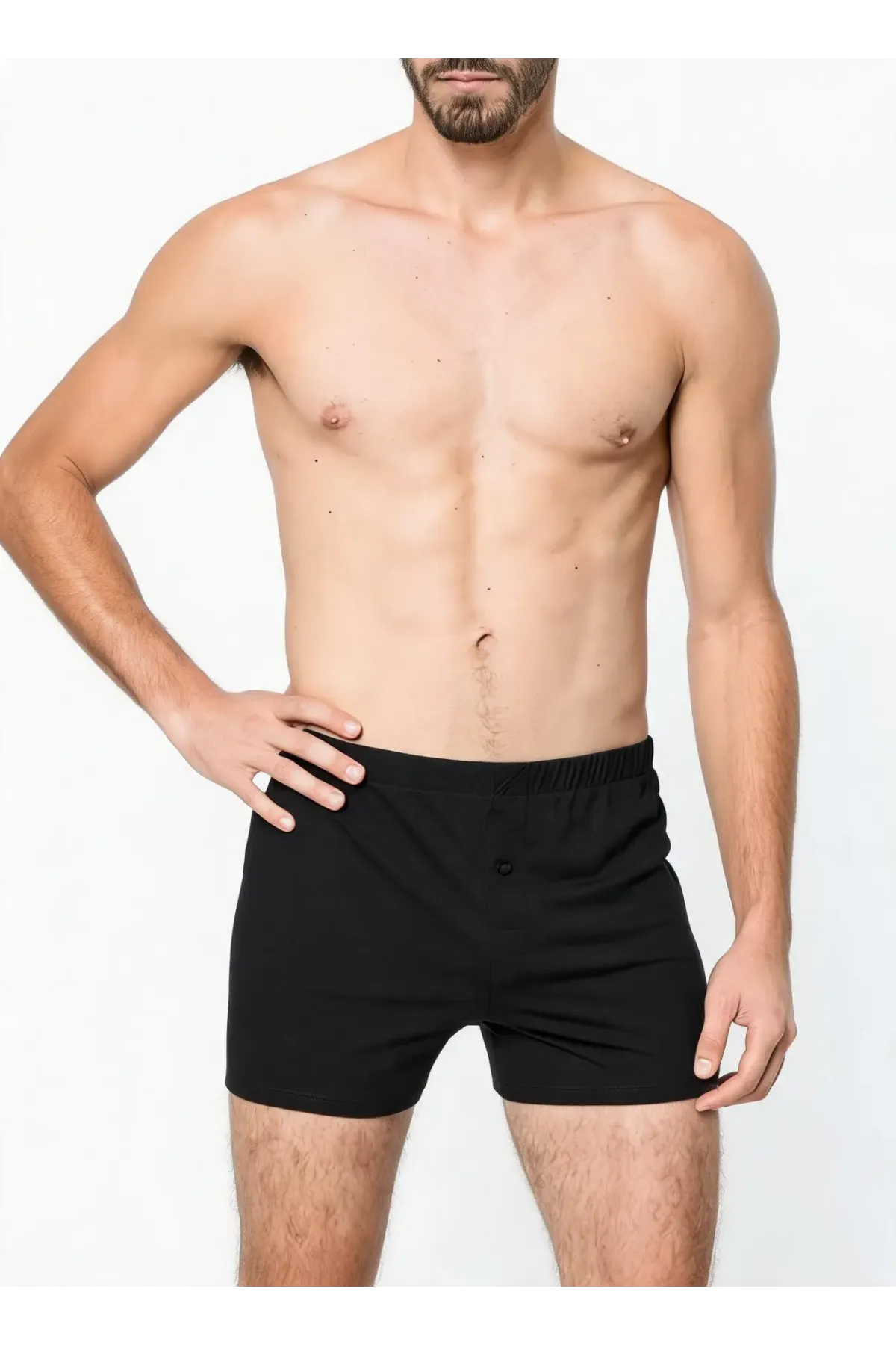 Erkek 10lu Siyah Likralı Pamuklu Düğmeli Klasik Boxer HZL26S-AV03