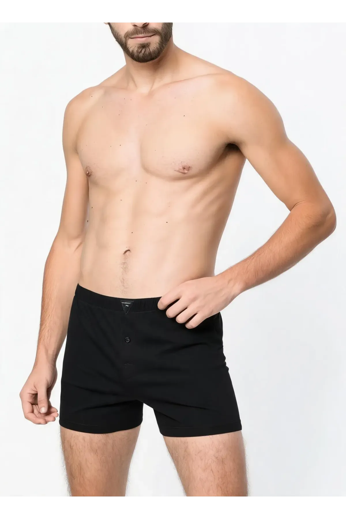 Erkek 6lı Siyah Likralı Pamuklu Düğmeli Klasik Boxer HZL26S-AV03