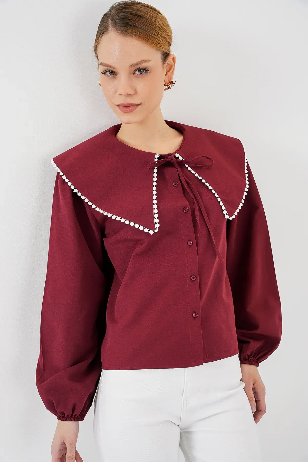 Kadın Bebe Yaka Gömlek 20314 - Bordo