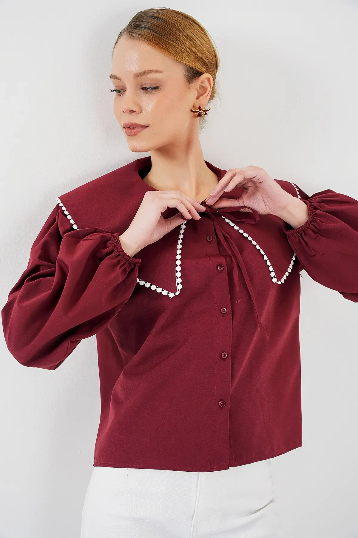 Kadın Bebe Yaka Gömlek 20314 - Bordo