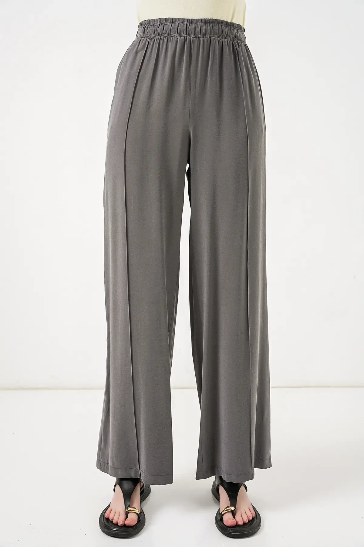 Kadın Beli Lastikli Bol Paça Pantolon 30087 - Antrasit