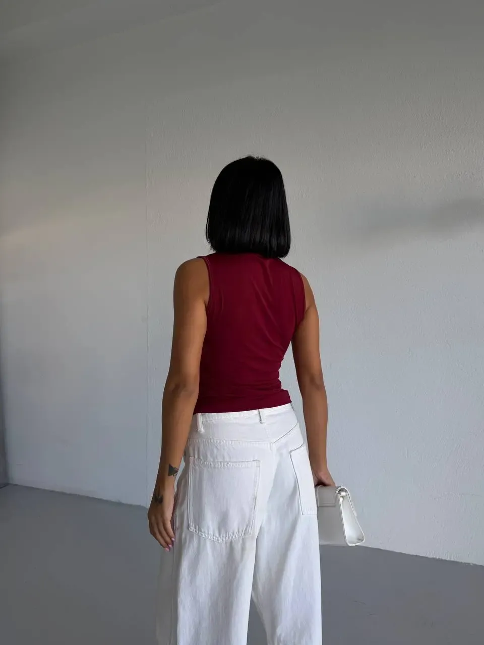 Kadın Bordo Balıkçı Yaka Sıfır Kol Sandy Crop Bluz HZL26S-FRY123931