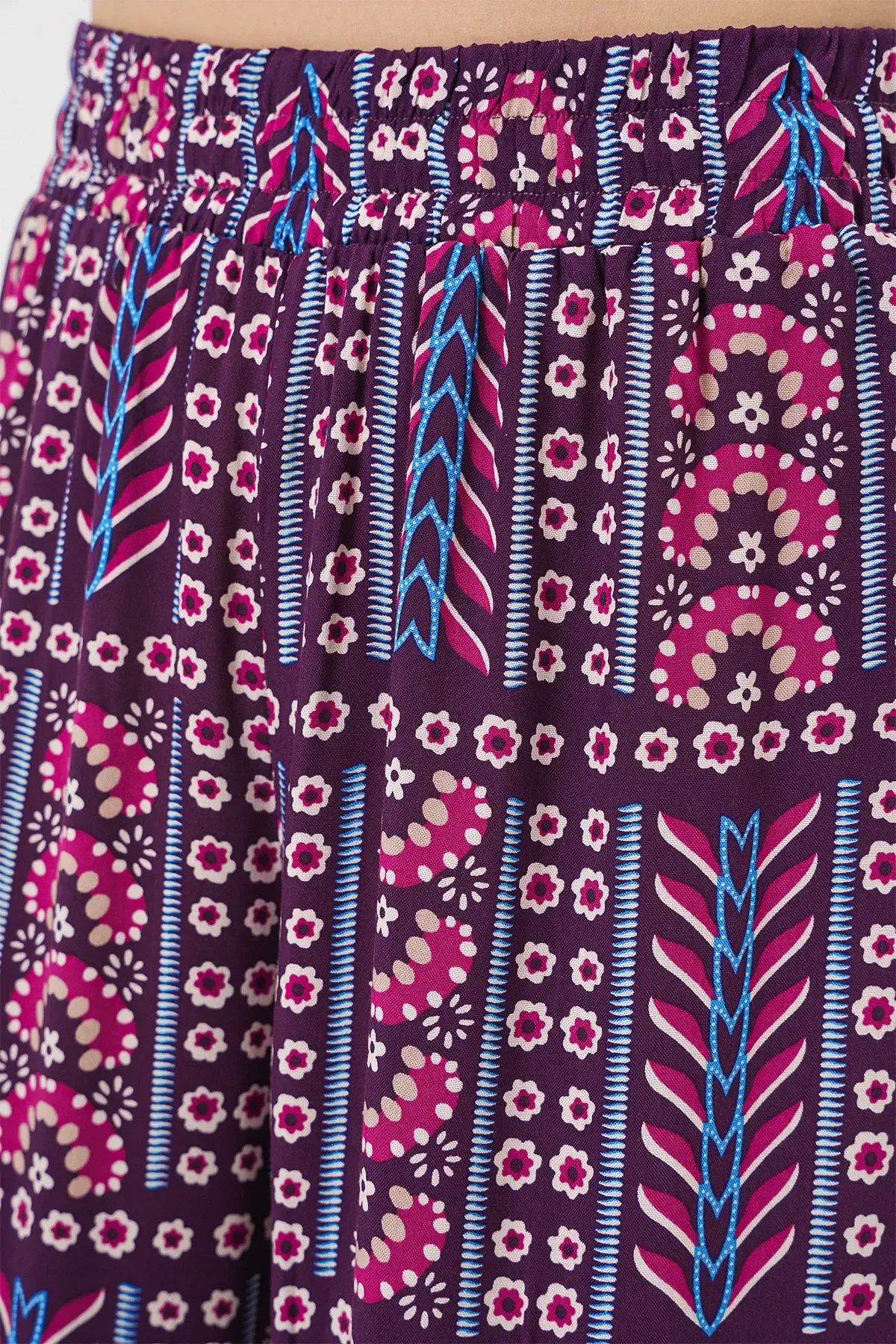 Kadın Desenli Viskon Pantolon 6749 - Mor