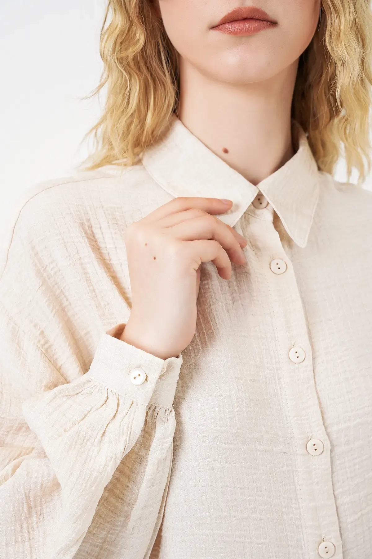 Kadın Dokulu Oversize Tunik 5989 - Krem