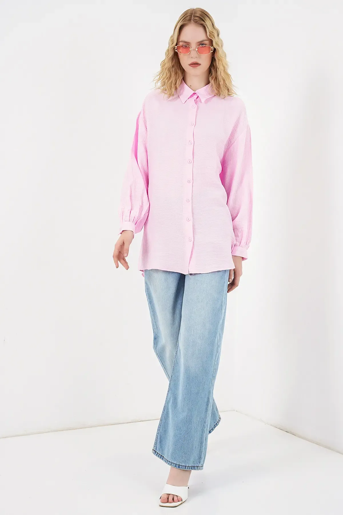 Kadın Dokulu Oversize Tunik 5989 - Pembe