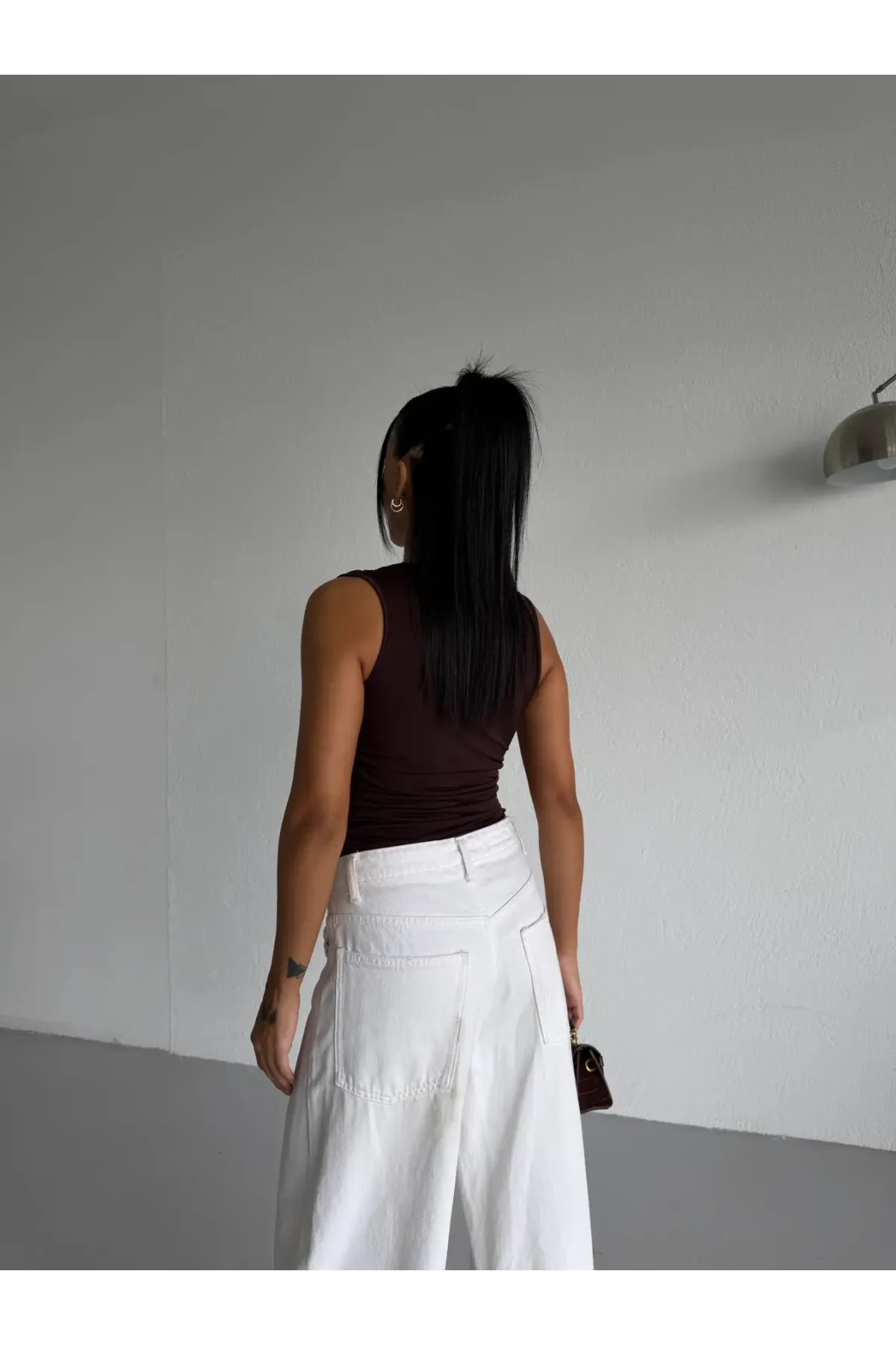 Kadın Kahverengi Degaje Yaka Yanlardan Drapeli Sandy Bluz HZL25S-FRY123131