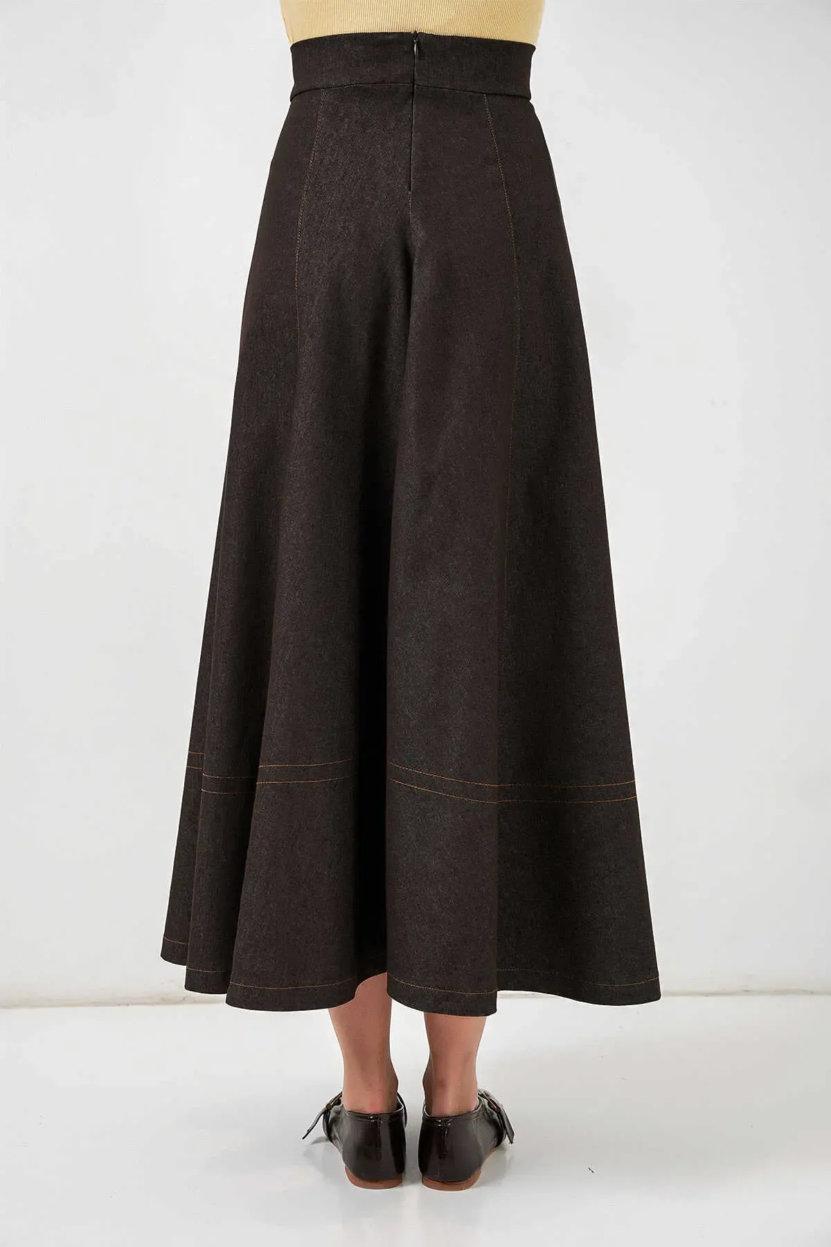 Kadın Kahverengi Yüksel Bel Uzun Jean Etek HZL26W-BD180661