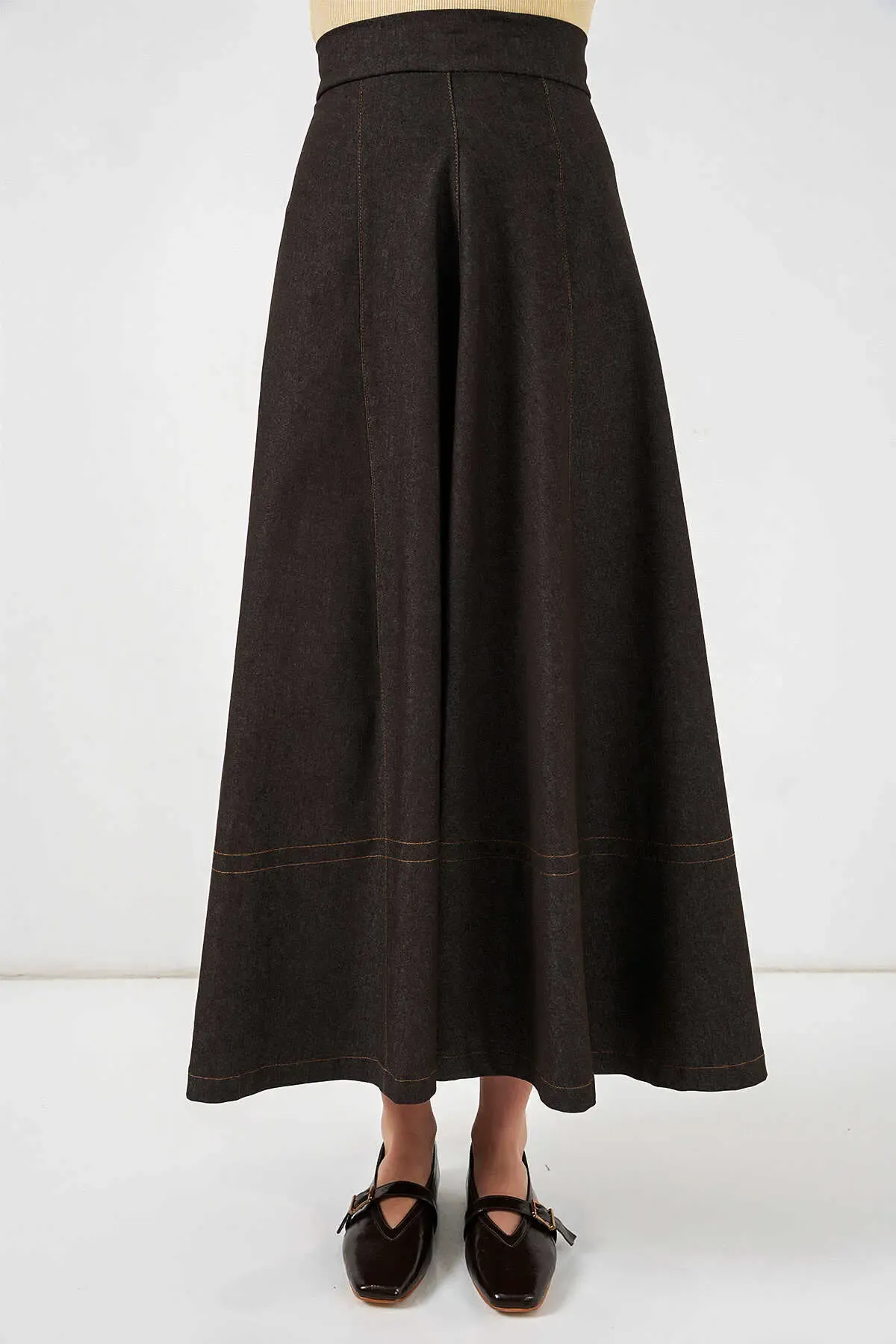 Kadın Kahverengi Yüksel Bel Uzun Jean Etek HZL26W-BD180661