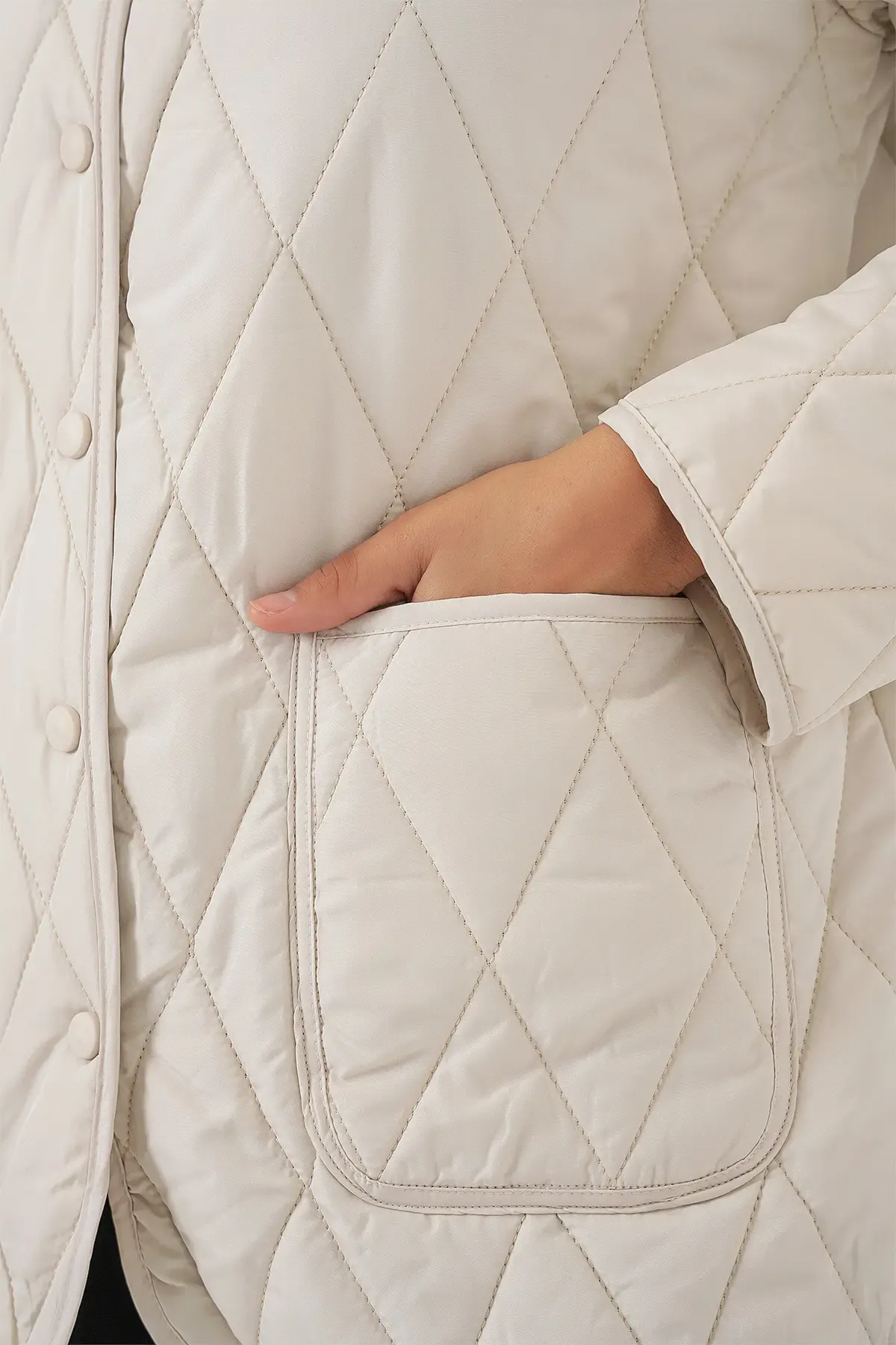 Kadın Kapitone Oversize Mont 5226 - Ekru