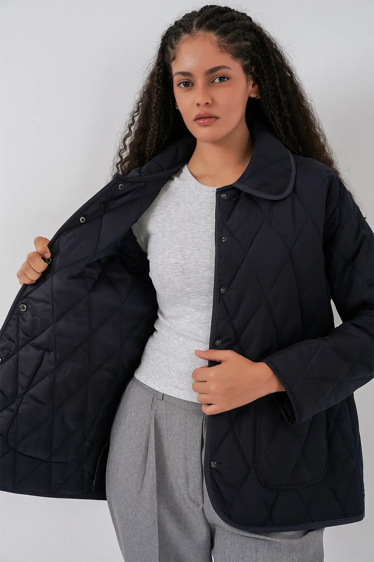 Kadın Kapitone Oversize Mont 5226 - Lacivert