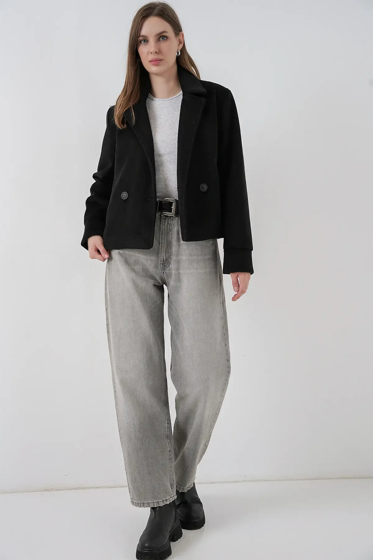 Kadın Kısa Kaşe Ceket 0725 - Siyah