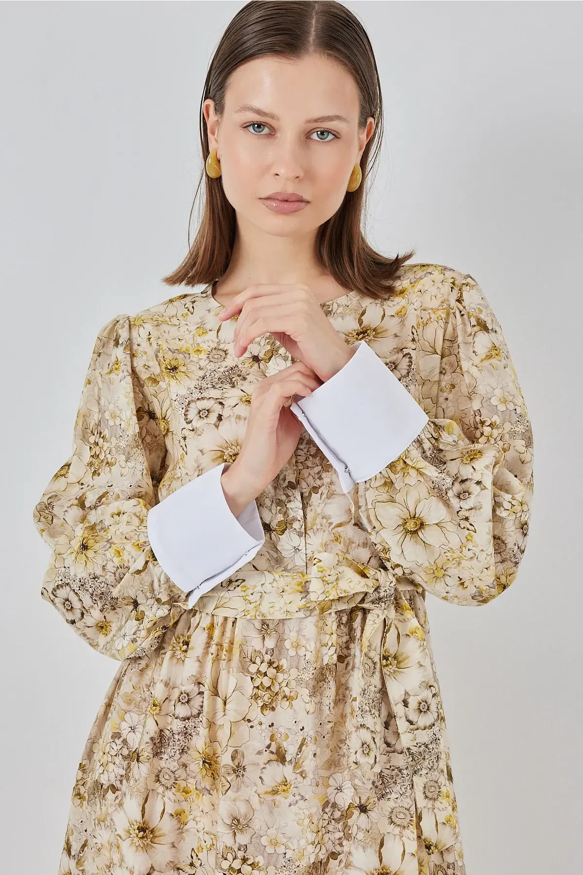 Kadın Kuşaklı Uzun Elbise 2584 - B.Sarı