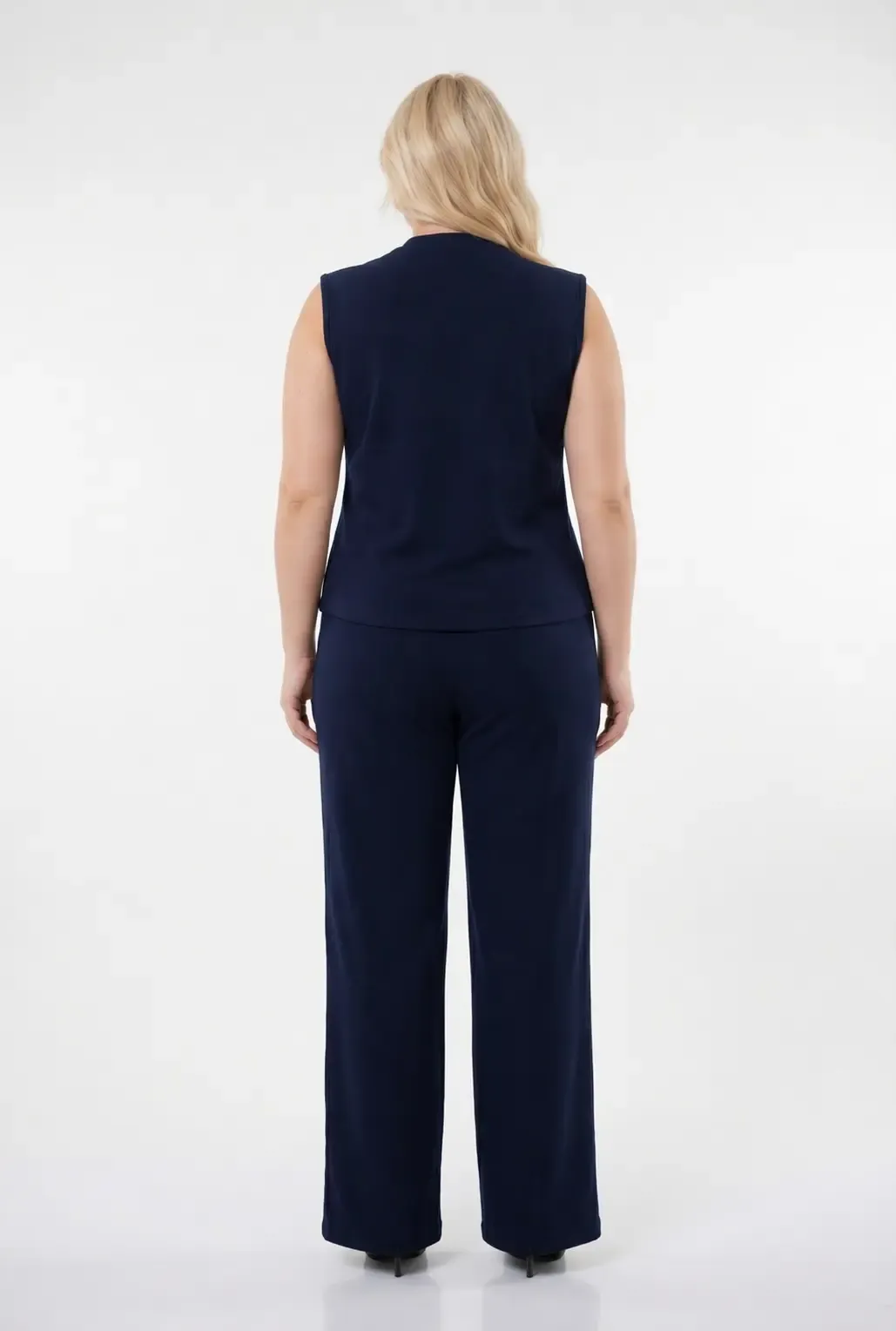 Kadın Lacivert Büyük Beden V Yaka Yelek Pantolon İkili Takım HZL26S-PR12131