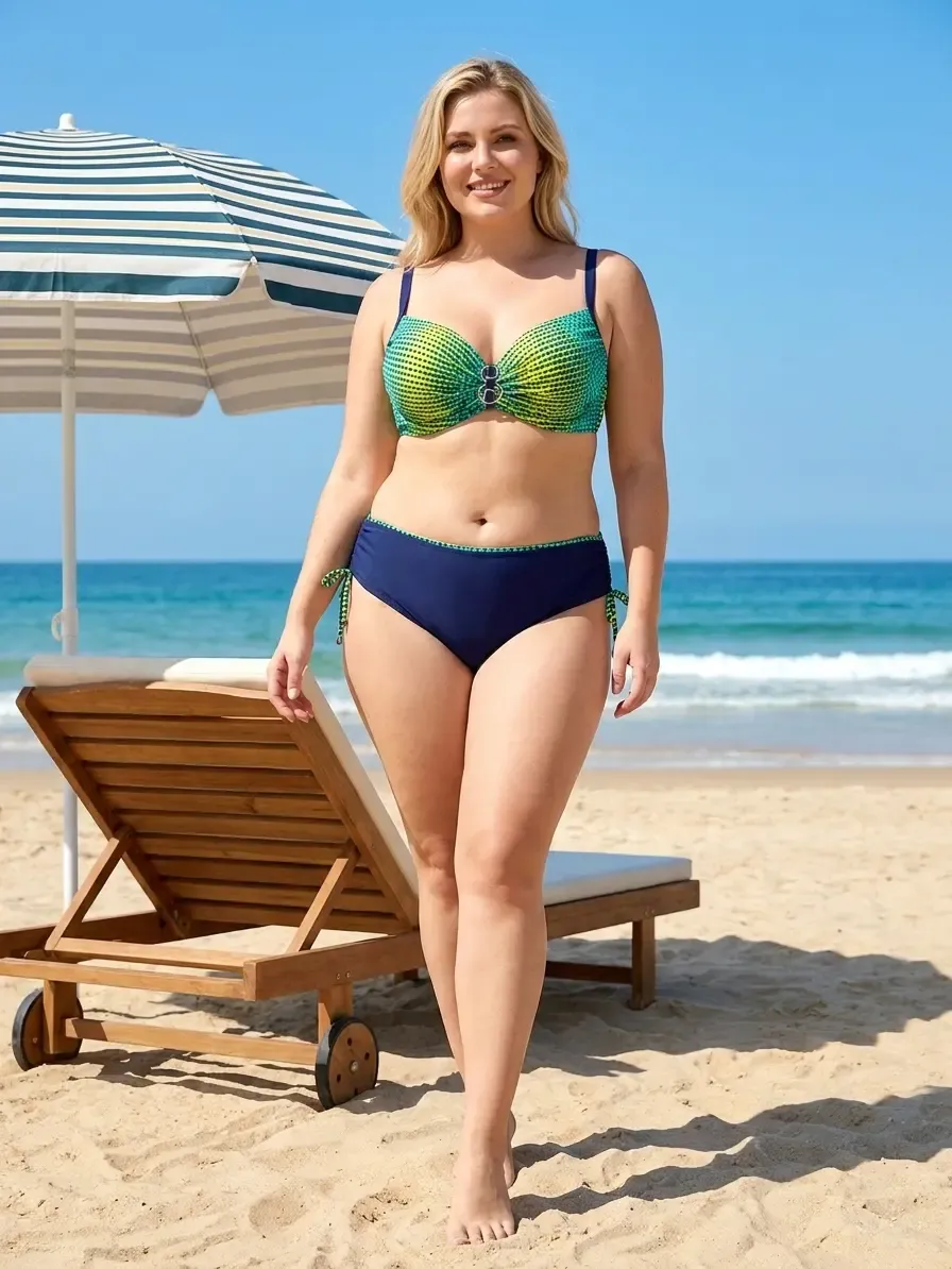 Kadın Lacivert Sarı Desenli Aksesuar Detaylı Bikini Takımı HZL26S-LC713048