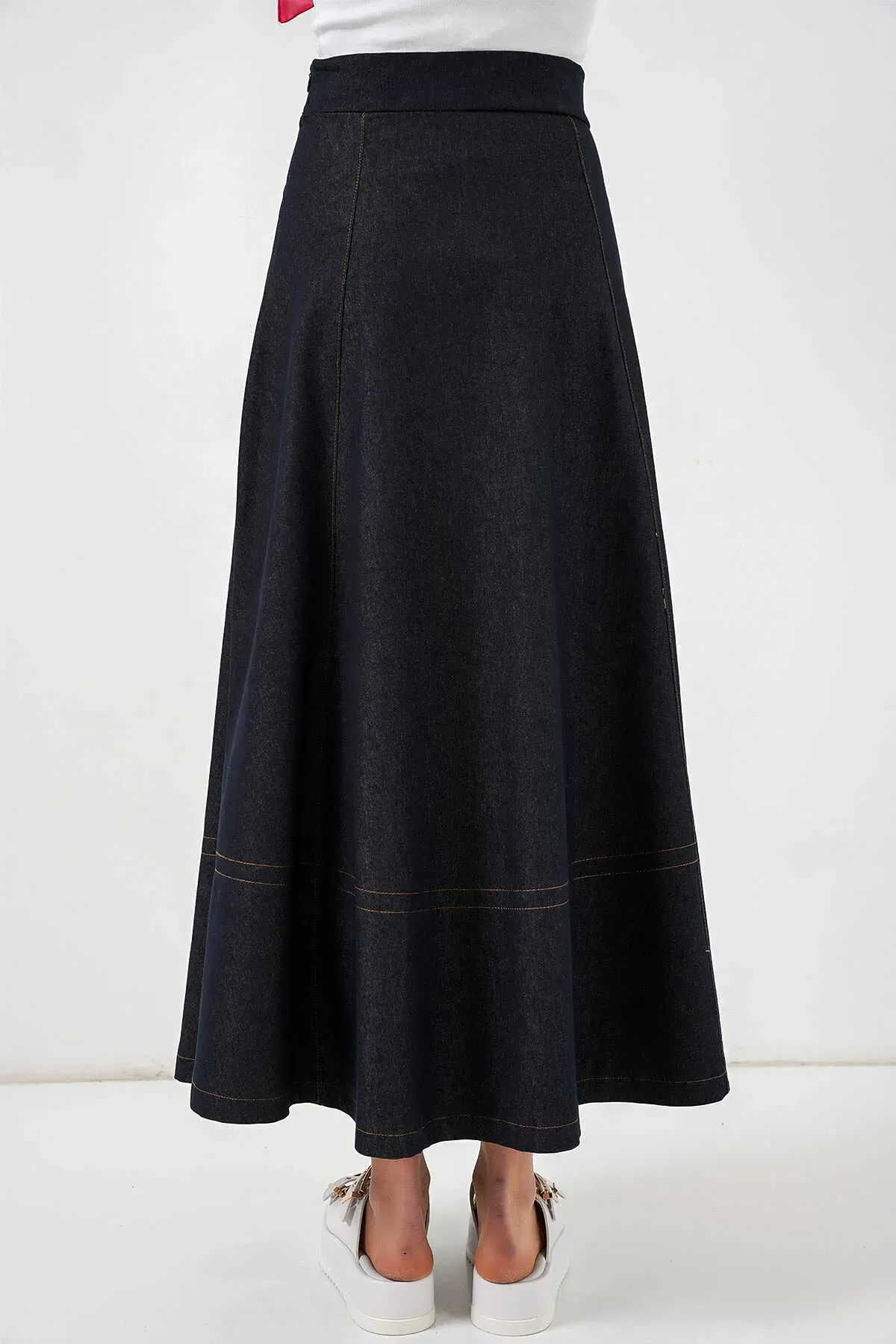 Kadın Lacivert Yüksel Bel Uzun Jean Etek HZL26W-BD180661