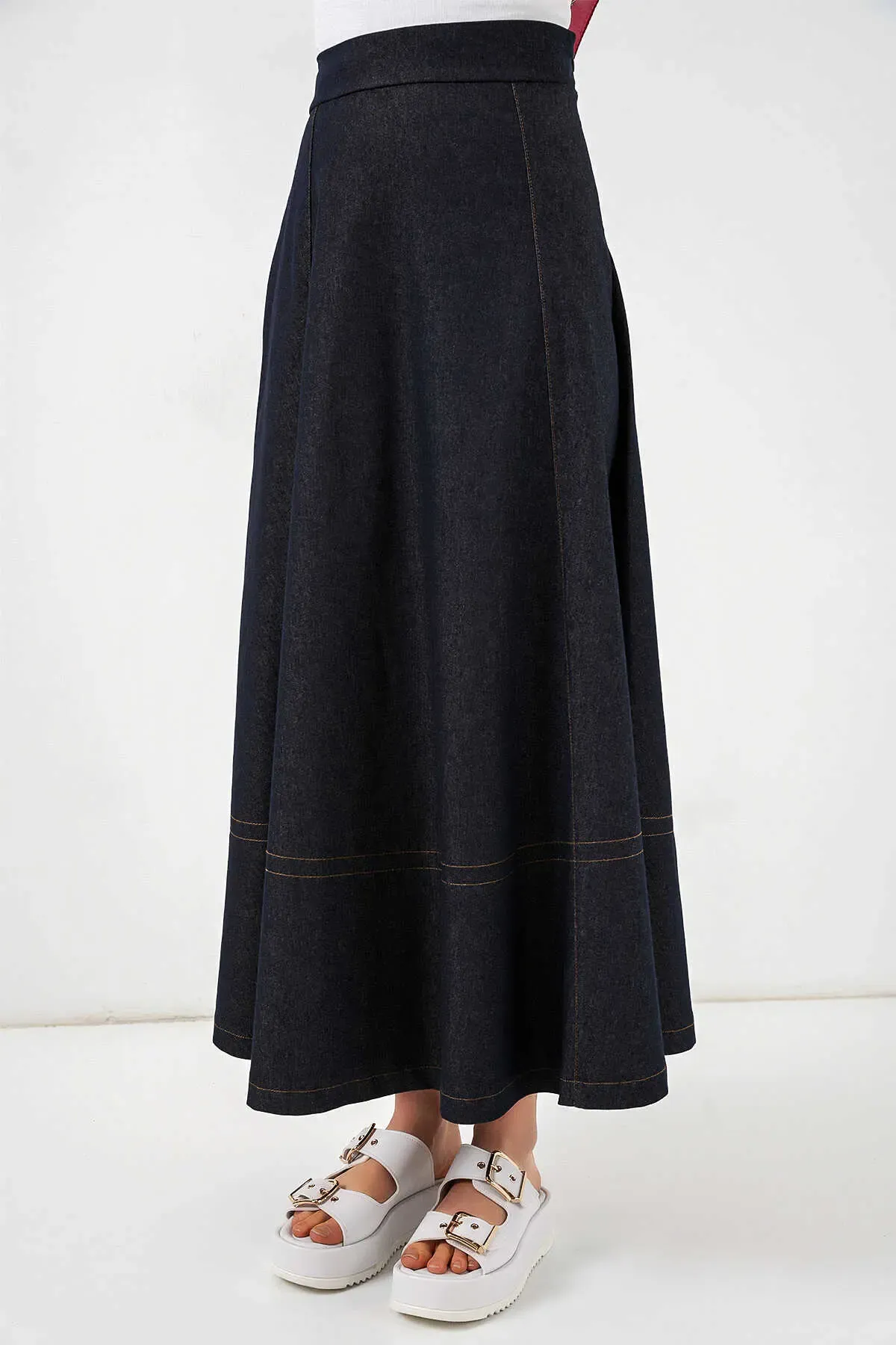 Kadın Lacivert Yüksel Bel Uzun Jean Etek HZL26W-BD180661