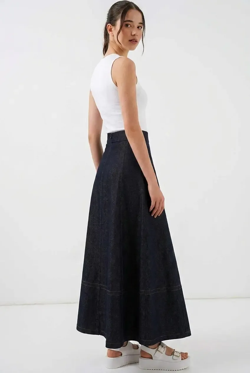 Kadın Lacivert Yüksel Bel Uzun Jean Etek HZL26W-BD180661