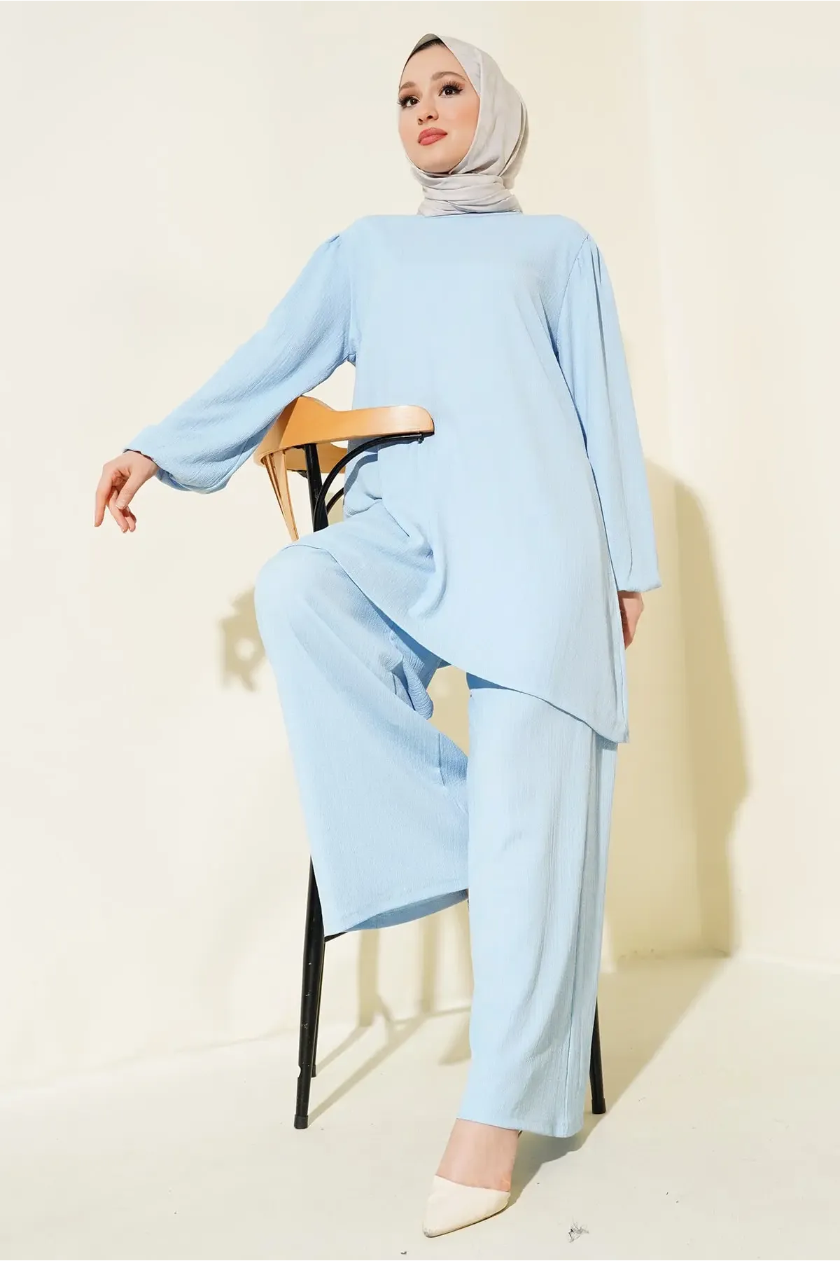 Kadın Mavi Tunik Pantolon Alt Üst Takım 6663