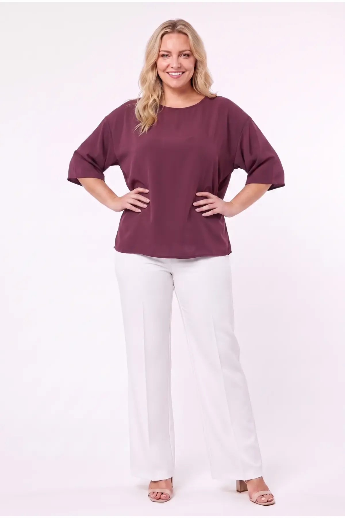 Kadın Mürdüm Büyük Beden Oversize Vatkalı Şifon Bluz HZL26S-ZSS111201