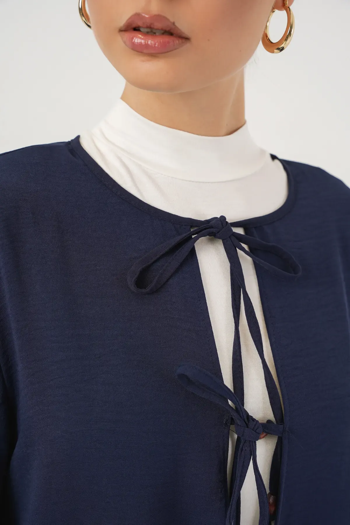 Kadın Önü Bağcıklı Tunik Pantolon İkili Takım 6744 - Lacivert