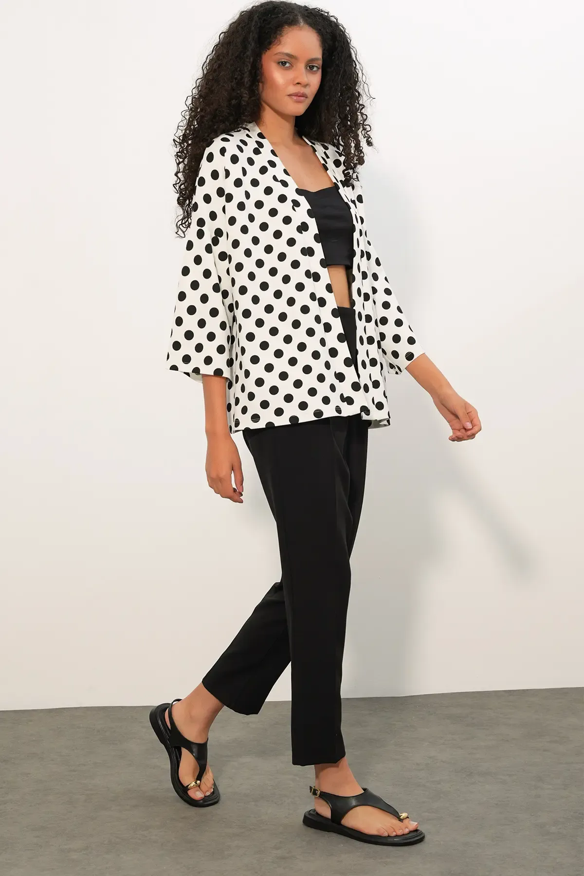 Kadın Örme Puantiyeli Kimono 5996 - Beyaz