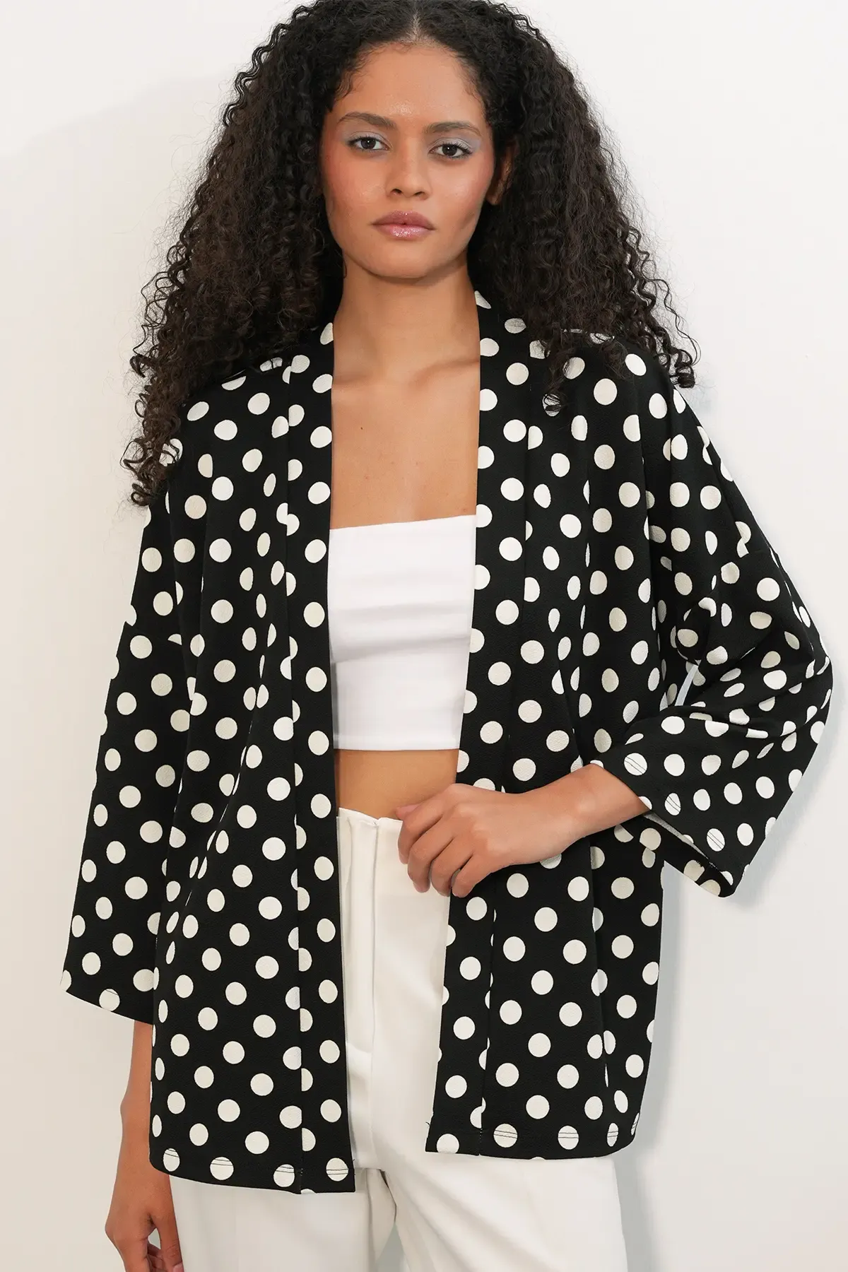 Kadın Örme Puantiyeli Kimono 5996 - Siyah