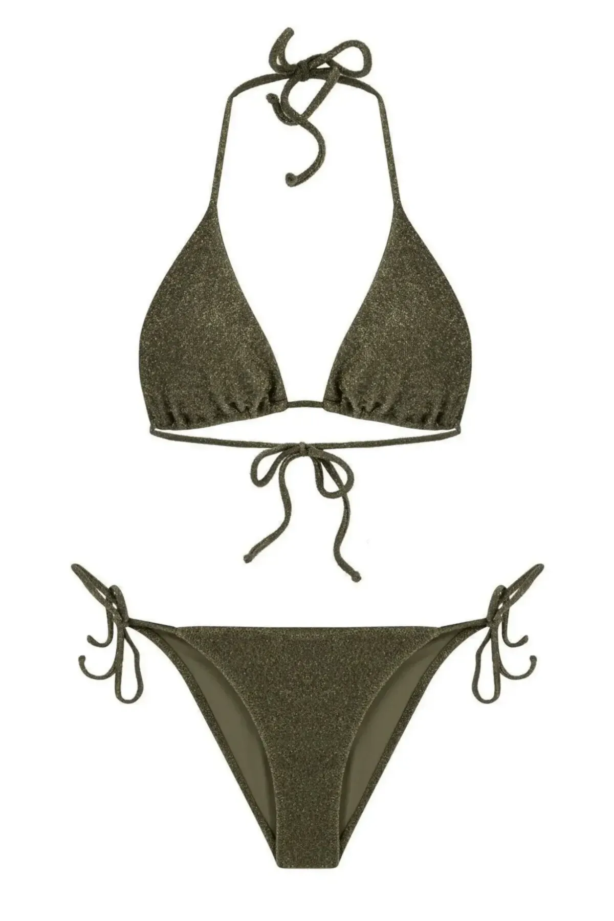 Kadın Simli Siyah Boyundan İp Bağlamalı Üçgen Bikini Takımı HZL25S-LC5005