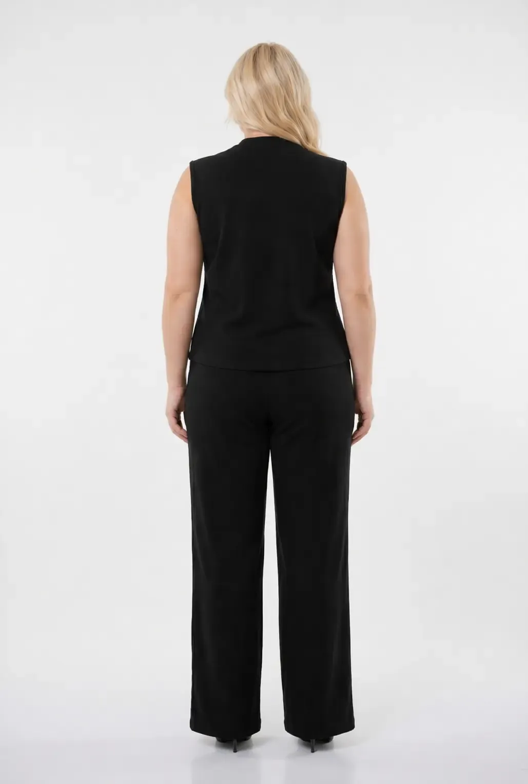 Kadın Siyah Büyük Beden V Yaka Yelek Pantolon İkili Takım HZL26S-PR12131