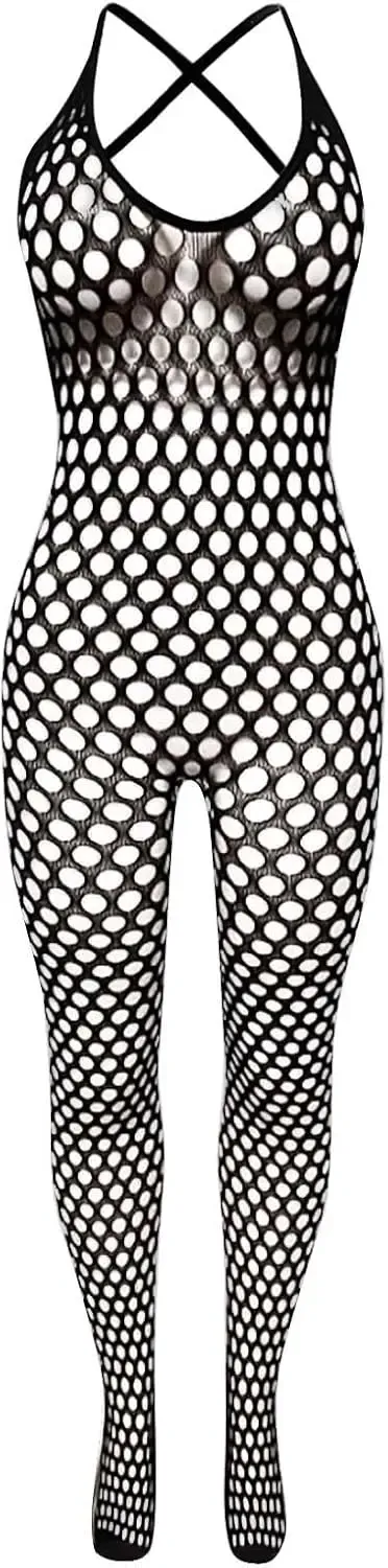 Kadın Siyah Sırtı Açık Tek Parça Fileli Babydoll Tulum HZL26S-LC111
