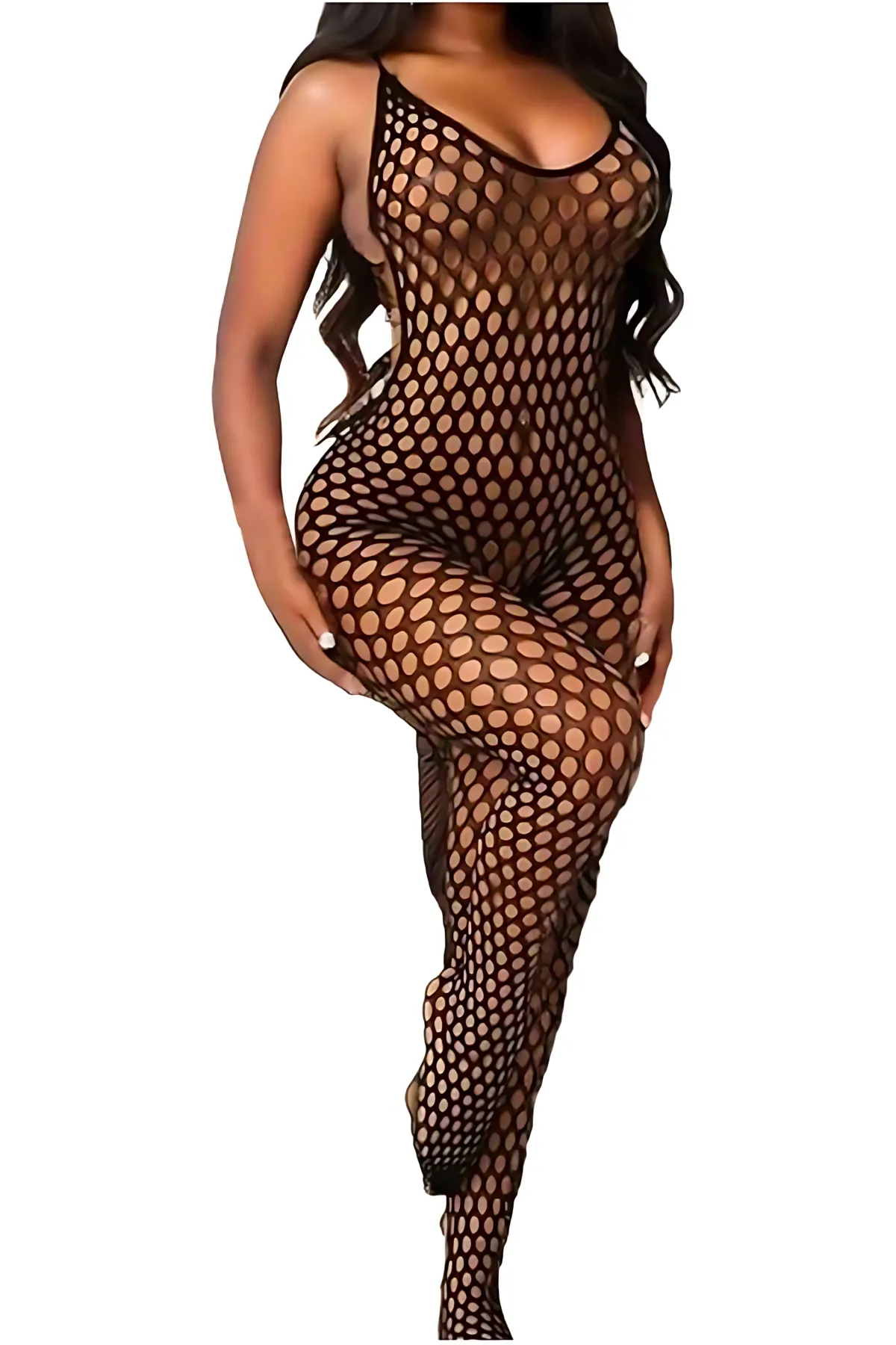 Kadın Siyah Sırtı Açık Tek Parça Fileli Babydoll Tulum HZL26S-LC111
