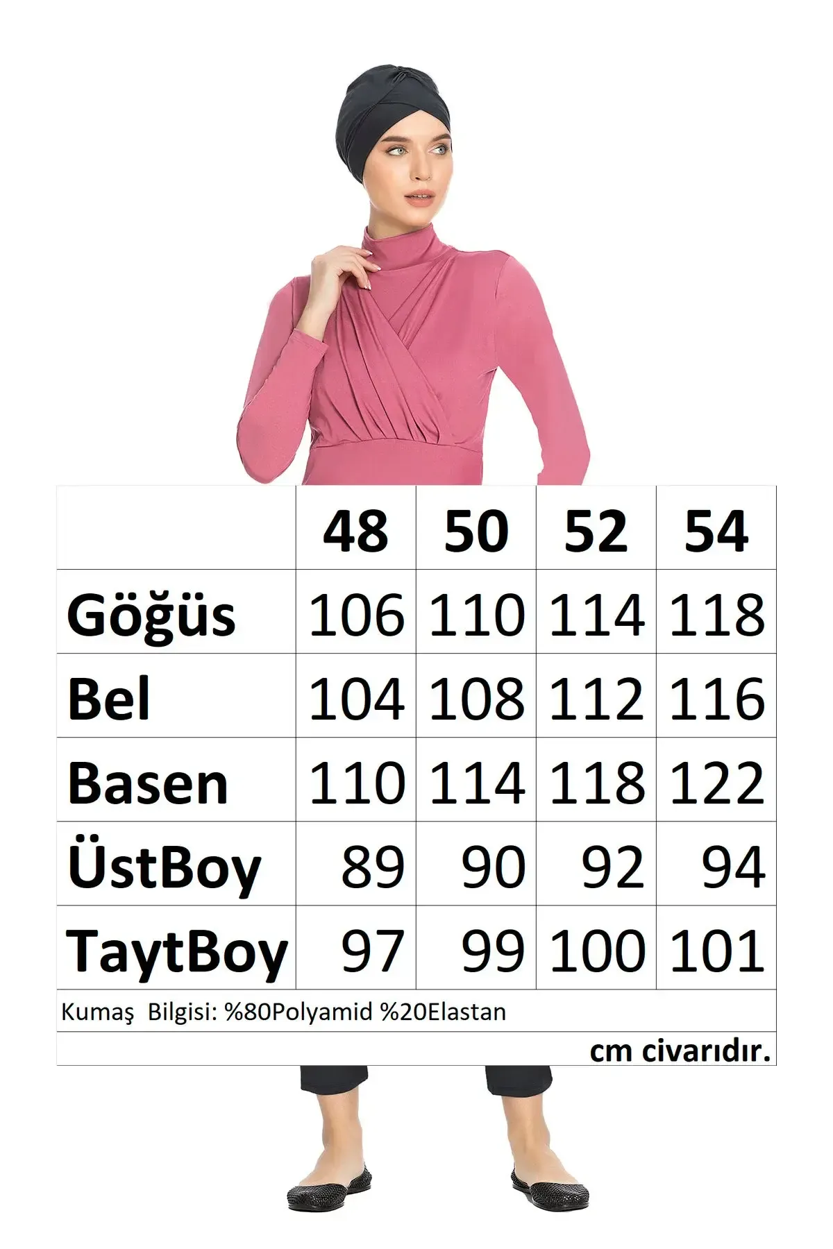 Kadın Büyük Beden Tesettür Gül Kurusu Uzun Kollu Tam Kapalı Taytlı Likralı Elbise Mayo HZL24S-AR1285