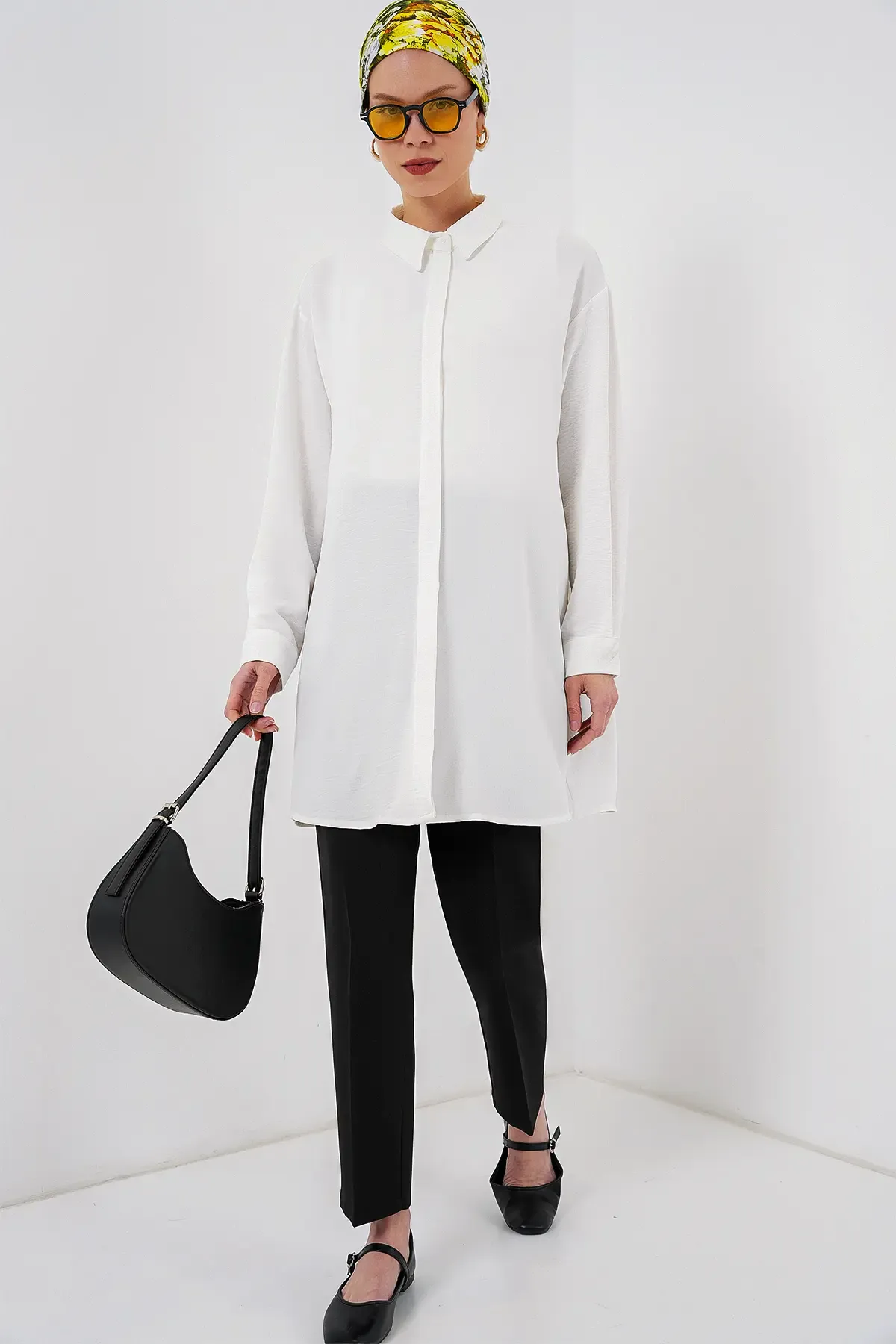 Kadın Uzun Gömlek Tunik 5945 - Beyaz